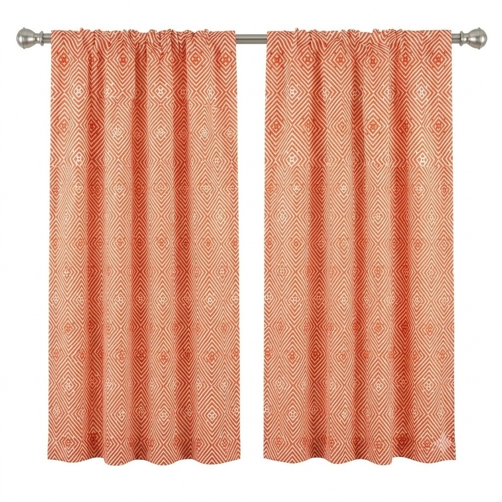 Ambesonne Orange White Geometric Diamond Maze Window Curtains 2 Panel Set 56x95